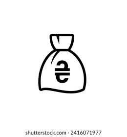 Money bag icon with hryvnia symbol, made in line style.