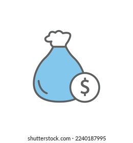 Money bag icon illustration with dollar. Investment symbol. Two tone icon style. suitable for apps, websites, mobile apps. icon related to finance. Simple vector design editable