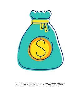 Money Bag Icon Illustration represents wealth, savings, or investments typically in a large sum. Perfect for financial themes, apps, or presentation.