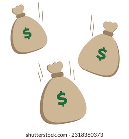 Money bag icon illustration vector. The concept of suddenly falling tens of dollars