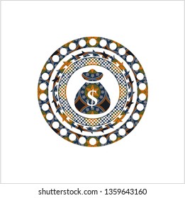 money bag icon inside arabesque style emblem. arabic decoration.