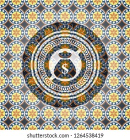 money bag icon inside arabic emblem. Arabesque decoration.