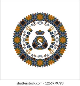 money bag icon inside arabic emblem background. Arabesque decoration.