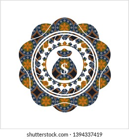 money bag icon inside arabic emblem. Arabesque decoration.
