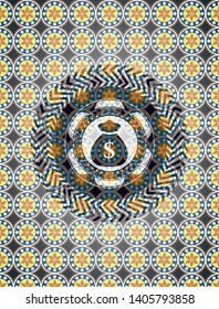 money bag icon inside arabic emblem. Arabesque decoration.