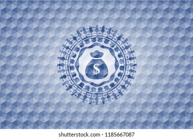 money bag icon inside blue polygonal badge.