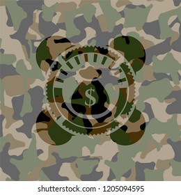 money bag icon inside camo emblem