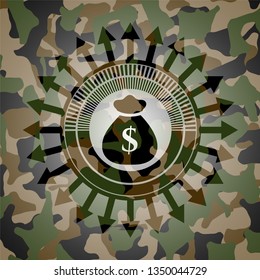 money bag icon inside camo texture
