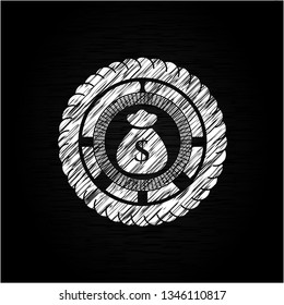 money bag icon inside chalk emblem