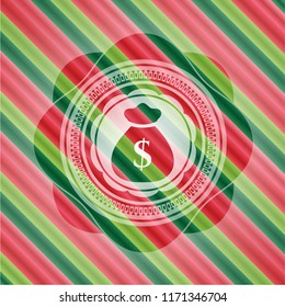 money bag icon inside christmas colors emblem.
