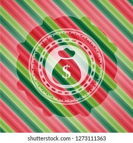 money bag icon inside christmas badge background.