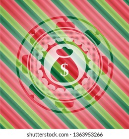 money bag icon inside christmas badge background.