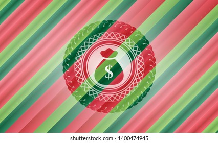 money bag icon inside christmas emblem.