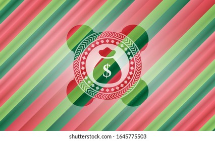 money bag icon inside christmas colors style emblem.