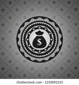 money bag icon inside dark badge or emblem