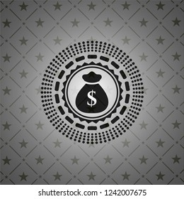 money bag icon inside dark badge or emblem