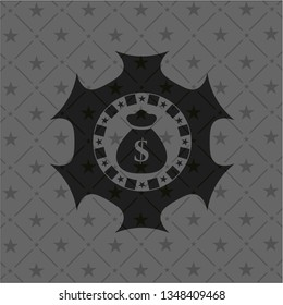 money bag icon inside dark emblem. Retro