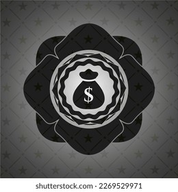 icono de bolsa de dinero dentro de una placa o emblema oscuro. 
