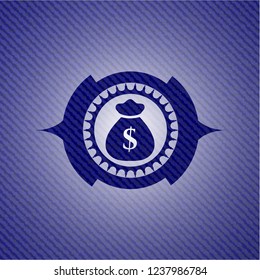money bag icon inside denim background