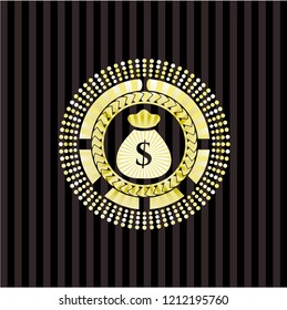 money bag icon inside gold emblem or badge
