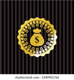 money bag icon inside golden badge or emblem