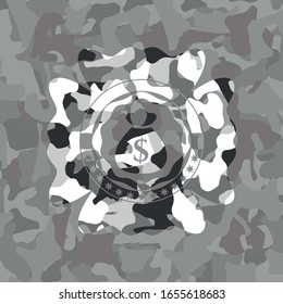 money bag icon inside grey camo texture