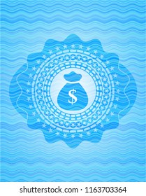 money bag icon inside light blue water badge.