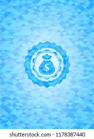 money bag icon inside light blue mosaic emblem
