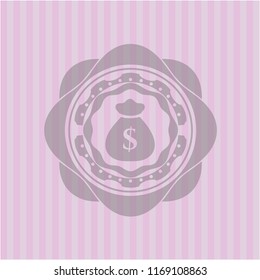 money bag icon inside pink emblem. Retro