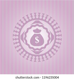 money bag icon inside pink emblem