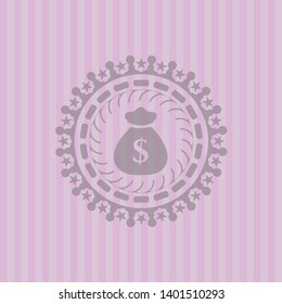 money bag icon inside pink emblem. Vintage.