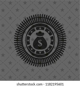 money bag icon inside realistic dark emblem