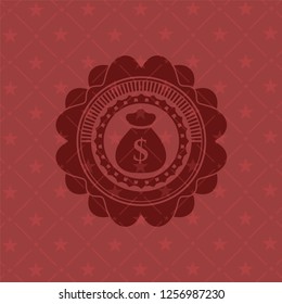 money bag icon inside red emblem. Retro