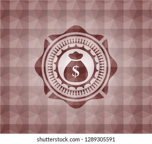 money bag icon inside red geometric emblem. Seamless.