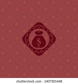 money bag icon inside red emblem. Vintage.