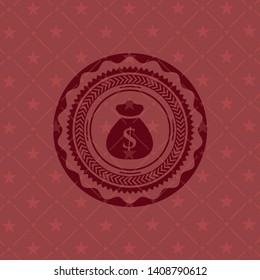 money bag icon inside red emblem. Vintage.