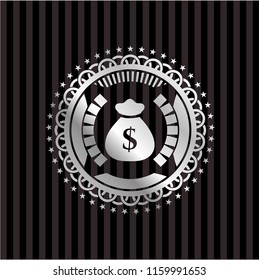 money bag icon inside silver shiny emblem