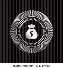 money bag icon inside silver badge or emblem