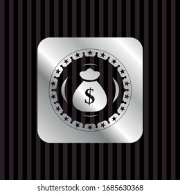 money bag icon inside silver shiny badge