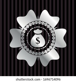 money bag icon inside silvery badge