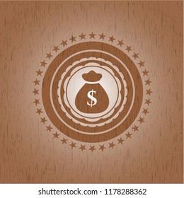 money bag icon inside vintage wood emblem