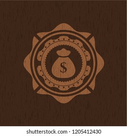 money bag icon inside vintage wood emblem