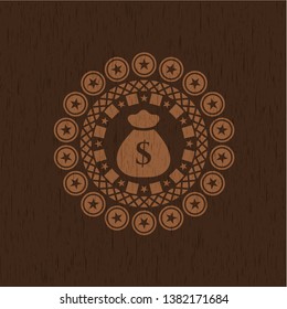 money bag icon inside wood emblem. Vintage.