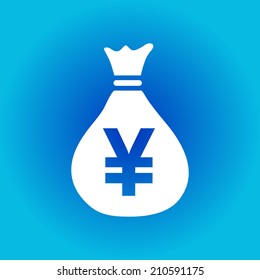 Money bag icon.Yen JPY currency speech bubble symbol. Flat design style. EPS 10.