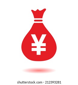 Money bag icon.Yen JPY currency speech bubble symbol. Flat design style. EPS 10.