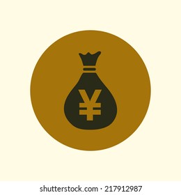 Money bag icon.Yen JPY currency speech bubble symbol. Flat design style. EPS 10.