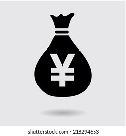 Money bag icon.Yen JPY currency speech bubble symbol. Flat design style. EPS 10.