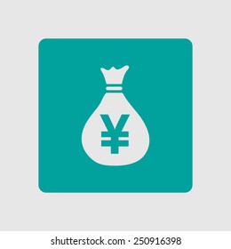 Money bag icon.Yen JPY currency speech bubble symbol. Flat design style. EPS 10.