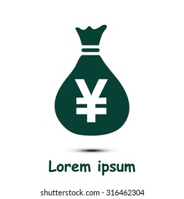 Money bag icon.Yen JPY currency speech bubble symbol. Flat design style. EPS 10.