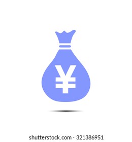Money bag icon.Yen JPY currency speech bubble symbol. Flat design style. EPS 10.
